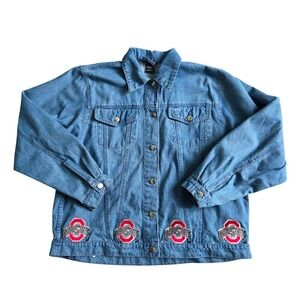 Vtg 90s Las Olas Denim OSU Jacket Ohio State Buckeyes Womens L Rhinestone NCAA